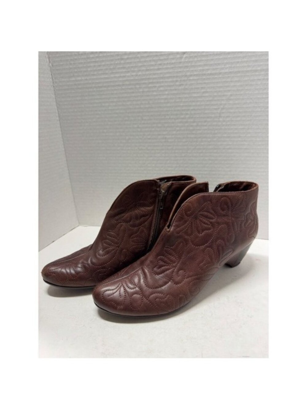 Pikolinos Olmo Brown Leather Floral Quilted Ankle Boots Spain  Womens 39 8.5